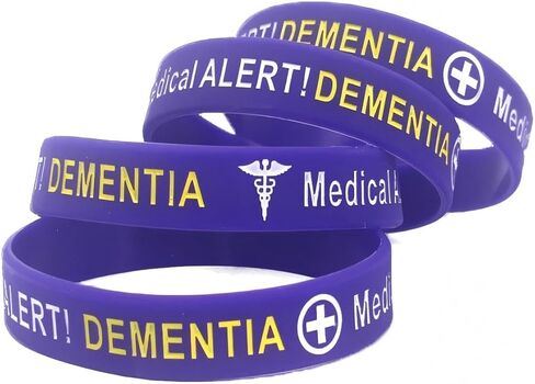 4 عبوات من أساور المعصم المصنوعة من السيليكون للتنبيه الطبي للخرف - أساور للتوعية الصحية، وأساور معصم للهوية الطبية الخارجية للرجال والنساء in Kuwait