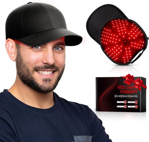 قبعة العلاج بالضوء الأحمر للشعر من ريليكسنو، معالجة بالضوء الأحمر 180 مصباح LED مطورة للرأس، العلاج بالضوء بالأشعة تحت الحمراء للرجال والنساء مع مؤقت وجهاز تحكم (أسود عميق) in Kuwait