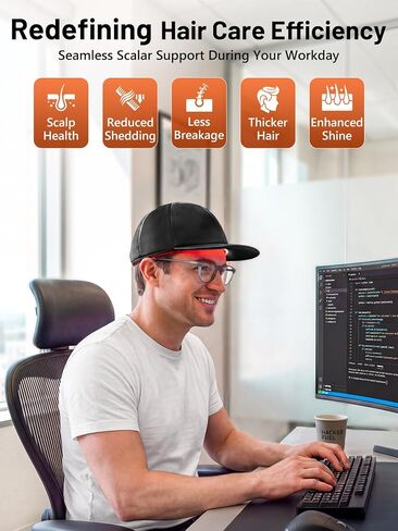 قبعة العلاج بالضوء الأحمر للشعر من ريليكسنو، معالجة بالضوء الأحمر 180 مصباح LED مطورة للرأس، العلاج بالضوء بالأشعة تحت الحمراء للرجال والنساء مع مؤقت وجهاز تحكم (أسود عميق) in Kuwait