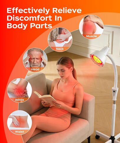 LHCYLDQ 275W مصباح العلاج بالضوء بالأشعة تحت الحمراء - مصباح الحرارة الأحمر بالقرب من الأشعة تحت الحمراء لألم العضلات المشتركة، رأس مصباح قائم قابل للتعديل مع درجة حرارة قابلة للتعديل بحرية (أبيض) in Kuwait