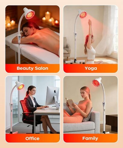 LHCYLDQ 275W مصباح العلاج بالضوء بالأشعة تحت الحمراء - مصباح الحرارة الأحمر بالقرب من الأشعة تحت الحمراء لألم العضلات المشتركة، رأس مصباح قائم قابل للتعديل مع درجة حرارة قابلة للتعديل بحرية (أبيض) in Kuwait