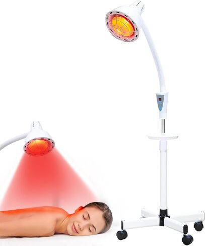 LHCYLDQ 275W مصباح العلاج بالضوء بالأشعة تحت الحمراء - مصباح الحرارة الأحمر بالقرب من الأشعة تحت الحمراء لألم العضلات المشتركة، رأس مصباح قائم قابل للتعديل مع درجة حرارة قابلة للتعديل بحرية (أبيض) in Kuwait