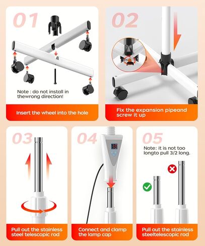 LHCYLDQ 275W مصباح العلاج بالضوء بالأشعة تحت الحمراء - مصباح الحرارة الأحمر بالقرب من الأشعة تحت الحمراء لألم العضلات المشتركة، رأس مصباح قائم قابل للتعديل مع درجة حرارة قابلة للتعديل بحرية (أبيض) in Kuwait