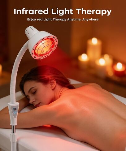 LHCYLDQ 275W مصباح العلاج بالضوء بالأشعة تحت الحمراء - مصباح الحرارة الأحمر بالقرب من الأشعة تحت الحمراء لألم العضلات المشتركة، رأس مصباح قائم قابل للتعديل مع درجة حرارة قابلة للتعديل بحرية (أبيض) in Kuwait