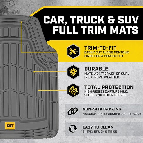 سجادات أرضية مطاطية شديدة التحمل من Cat® ToughRide وبطانة صندوق البضائع لسيارة SUV Van Sedan، باللون الأسود - مزخرفة لتناسب جميع الأحوال الجوية، سجادة أرضية السيارة ذات الأطباق العميقة in Saudi Arabia