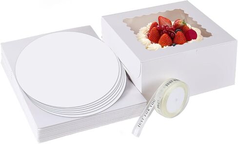48pcs 10x10x5 Inches Cake Boxes,24pcs White Boxes and 24pcs Boards,Cajas Pasteles for Disposable 10 inch Cake box with Window (White, 10 * 10 * 5inch/48pcs) in Saudi Arabia