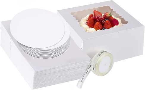 48pcs 10x10x5 Inches Cake Boxes,24pcs White Boxes and 24pcs Boards,Cajas Pasteles for Disposable 10 inch Cake box with Window (White, 10 * 10 * 5inch/48pcs) in Saudi Arabia