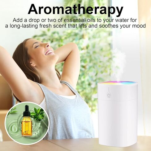موزع روائح عطرية صغير 400 مل - موزع زيوت صغير للمكتب، جهاز ترطيب صغير محمول للعلاج بالروائح العلاجية مع وضعين للرش، موزع روائح الزيوت العطرية بدون ماء مع إضاءة ليلية بـ 7 ألوان لغرفة النوم in Kuwait