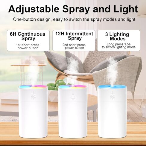موزع روائح عطرية صغير 400 مل - موزع زيوت صغير للمكتب، جهاز ترطيب صغير محمول للعلاج بالروائح العلاجية مع وضعين للرش، موزع روائح الزيوت العطرية بدون ماء مع إضاءة ليلية بـ 7 ألوان لغرفة النوم in Kuwait