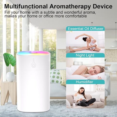 موزع روائح عطرية صغير 400 مل - موزع زيوت صغير للمكتب، جهاز ترطيب صغير محمول للعلاج بالروائح العلاجية مع وضعين للرش، موزع روائح الزيوت العطرية بدون ماء مع إضاءة ليلية بـ 7 ألوان لغرفة النوم in Kuwait