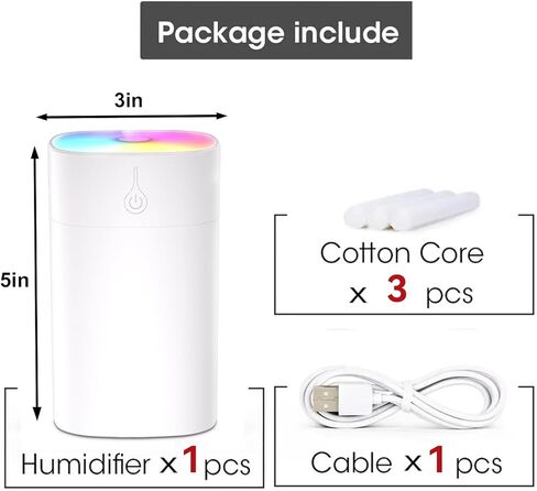 موزع روائح عطرية صغير 400 مل - موزع زيوت صغير للمكتب، جهاز ترطيب صغير محمول للعلاج بالروائح العلاجية مع وضعين للرش، موزع روائح الزيوت العطرية بدون ماء مع إضاءة ليلية بـ 7 ألوان لغرفة النوم in Kuwait
