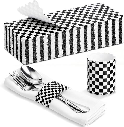 FoldTier 300 Pcs Pink and White Plaid Paper Napkin Rings Self Adhesive Pink Gingham Disposable Napkin Bands Silverware Wrap Band for Baby Shower Birthday Wedding Event Party Table Setting Decoration in Saudi Arabia