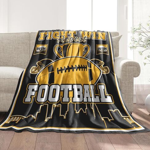 Football Gifts for Men, City Gifts for Football Lovers, Sports Style Team Colors Flannel Blanket for Game Day Couch Bed Gold and Black 60"x50" in Saudi Arabia