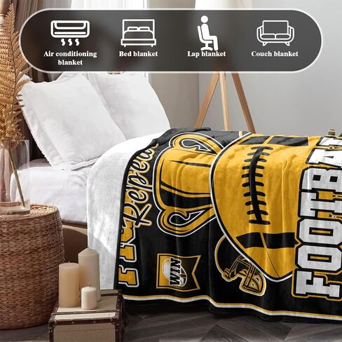 Football Gifts for Men, City Gifts for Football Lovers, Sports Style Team Colors Flannel Blanket for Game Day Couch Bed Gold and Black 60"x50" in Saudi Arabia