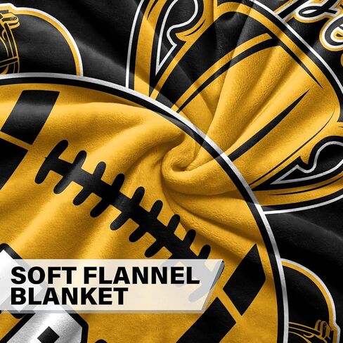 Football Gifts for Men, City Gifts for Football Lovers, Sports Style Team Colors Flannel Blanket for Game Day Couch Bed Gold and Black 60"x50" in Saudi Arabia
