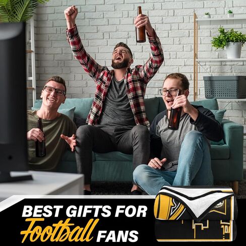 Football Gifts for Men, City Gifts for Football Lovers, Sports Style Team Colors Flannel Blanket for Game Day Couch Bed Gold and Black 60"x50" in Saudi Arabia