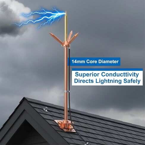 قضيب البرق للمنزل، نظام حماية من الصواعق النحاسي ثلاثي الشقوق مع قضيب تأريض مقاس 20 بوصة، تصميم قابل للفصل in Kuwait