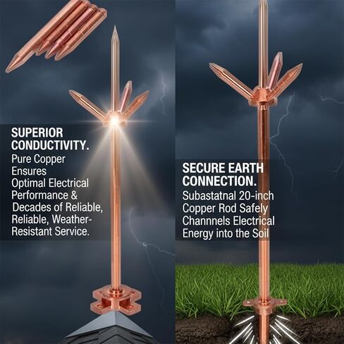 قضيب البرق للمنزل، نظام حماية من الصواعق النحاسي ثلاثي الشقوق مع قضيب تأريض مقاس 20 بوصة، تصميم قابل للفصل in Kuwait