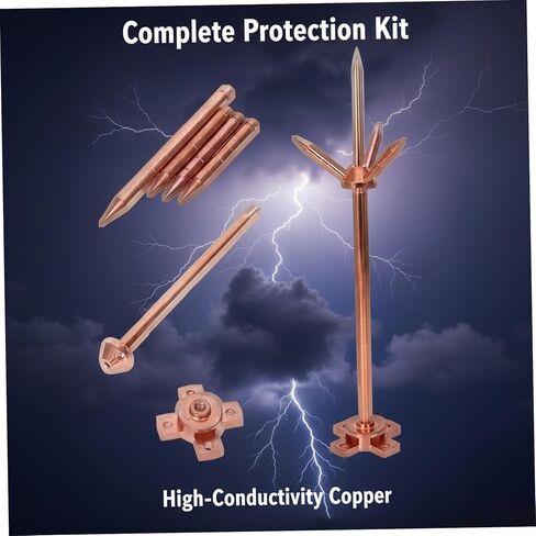 قضيب البرق للمنزل، نظام حماية من الصواعق النحاسي ثلاثي الشقوق مع قضيب تأريض مقاس 20 بوصة، تصميم قابل للفصل in Kuwait