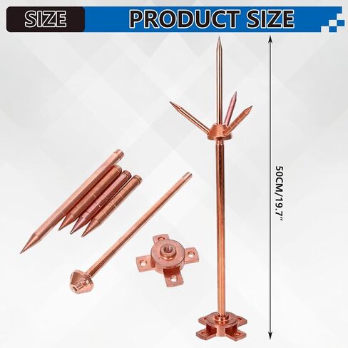 قضيب البرق للمنزل، نظام حماية من الصواعق النحاسي ثلاثي الشقوق مع قضيب تأريض مقاس 20 بوصة، تصميم قابل للفصل in Kuwait