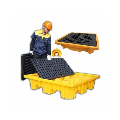 Low-Profile Spill Containment Tray with Removable Grating Chemical-Resistant Spill Containment Pallet for Lab/Garage, Compact Design Oil Drum Secondary Containment(120x120x18cm) in Saudi Arabia