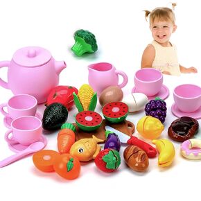 مجموعة حفلات الشاي السيليكون ، حفل شاي للبنات الصغيرة للأطفال الصغار مجموعة شاي مع أكواب وعاء الشاي ، والسيليكون من الدرجة الغذائية تظاهر الملحقات المطبخ للأطفال هدايا عيد ميلاد （الوردي） in Kuwait