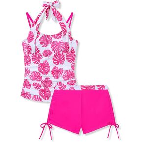 حجم 11-18 سنة في سن المراهقة الفتيات ملابس السباحة 2 قطعة هالترنيك مطبوعة تانكيني ملابس السباحة الرباط سروال سباحة قصير in Kuwait