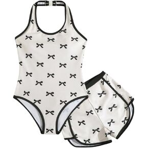 طقم ملابس سباحة للفتيات برقبة رسن 9-16 سنة، قطعتين بدلة استحمام بطباعة قلب الفهد مع شورت، ملابس سباحة للشاطئ للفتيات المراهقات in Kuwait