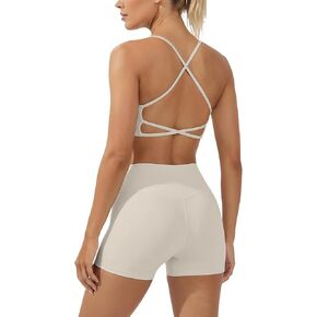 2 Piece Workout Sets for Women Criss Cross Back High Waisted Biker Shorts No Front Seam Butt Lifting in Saudi Arabia