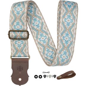 Guitar Strap - Double Layer Crazy Horse Cowhide Ends,Safe Durable,2in,Soft Adjustable Guitar Straps for Acoustic&Electric Guitars,Bass,Ukulele,Guitarists Gift Set,Grass Green in Saudi Arabia