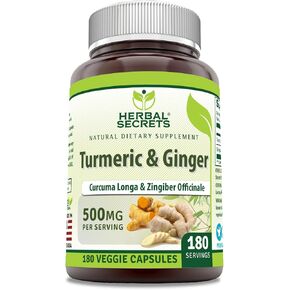 Herbal Secrets Turmeric & Ginger 500 Mg Veggie Capsules Supplement | Non-GMO | Gluten Free | Made in USA (1 Pack, 360 Count) in Kuwait