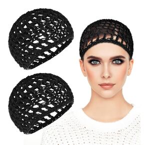 Hair Wrap Net for Silk Press, 2Pcs Comfortable Hair Wrap Cap for Sleep, Mesh Crochet Nets Reusable Elastic Cap for Sleeping Shower Makeup, Holds in Place All Night, Black in Kuwait