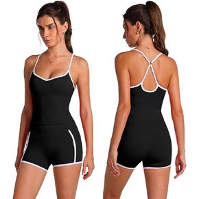 OMEWEE Women's workout sets Adjustable Spaghetti Straps Top and Collect Waist Shorts with Pockets yoga pilates outfits in Saudi Arabia
