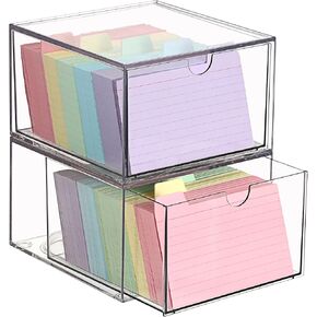 BTSKY Clear 3 x 5 Inch Index Card Storage Drawer Plastic Index Card Box for Office Desk Notecard Box Recipe Flashcards Holder, Recipe Notecard Storage Box Photo Holder Organizer in Kuwait