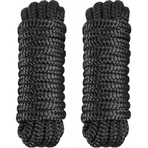 2 Pack Boat Dock Lines for Boat, 3/8" x 15' Marine Grade Boat Nylon Rope, Boat Ropes for Docking with Loop, Double Braided Boat Lines for Boats, Buoy, Jet Ski Mooring, Docking (Black) in Kuwait