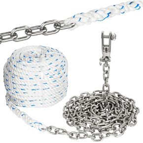 حبل مرساة مرساة، 1/2 بوصة حبل مرساة/خط 100 قدم مع سلسلة مرساة 1/4 بوصة 10 أقدام وموصل دوار، سلسلة بحرية قصيرة الارتباط من الفولاذ المقاوم للصدأ G4 316 مع حبل نايلون ثلاثي الأشرطة in Kuwait