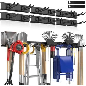Housolution Heavy Duty Garage Wall Organizer 96 Inch - 20Pack Carries 720 lbs, Garage Tool Storage System, 6 Rails with 12 Adjustable Metal Hooks, Garden Yard Shed Rack for Rake Broom Mop Snowboard in Kuwait