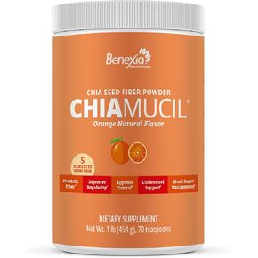 Chiamucil Prebiotic Fiber Supplement Powder – Chia Fiber & Chicory Root (Inulin) for Digestive Health & Appetite Control – Gluten & Sugar Free, Vegan, Non-GMO, Orange - 35 Servings in Saudi Arabia