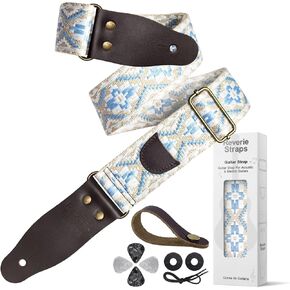 Jacquard Embroidered Guitar Strap, Genuine Cowhide Leather Ends, Adjustable for Bass Electric Acoustic in Saudi Arabia