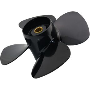 4-Blade Outboard Propeller 10x 5 Pitch, 10x7 Pitch, 10x9 Pitch, High Thrust, 14 Spline Tooth, Compatible with Mercury/ Tohatsu 9.9-20HP Outboard Engines, 2.50" Gearcase, Black Aluminum Boat Prop in Kuwait