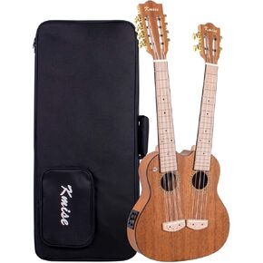 القيثارة الكهربائية ذات الرقبة المزدوجة من Kmise، 4 و8 أوتار، الماهوجني، احترافية، فريدة من نوعها، غراب رأس مزدوج الرقبة مع حقيبة أزعج (رقبة مزدوجة) in Kuwait