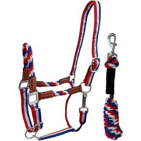 Red, White and Blue Nylon Halter with Leather Accents with 8' Lead (Pony) in Kuwait