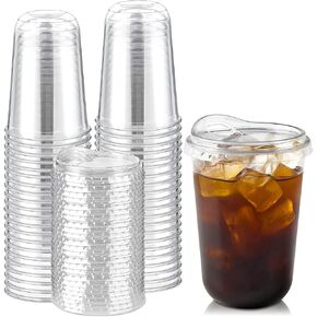 Round Bottom Clear Plastic Cups with Sip Lids, 50 Sets, 16 Oz Disposable Iced Coffee Cups with Strawless Lids To Go Cold Drink Cups for Smoothies, Juices, Party Catering in Saudi Arabia