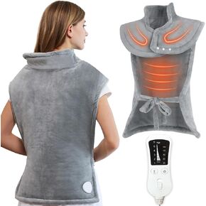 وسادة تسخين كهربائية لتخفيف آلام الرقبة والأكتاف الخلفية، 6 مستويات للحرارة/إيقاف تلقائي، وسادات تسخين كهربائية كبيرة مقاس 60.96 سم × 91.44 سم، هدايا للنساء والرجال والأم والأب المسنين، رمادي in Kuwait