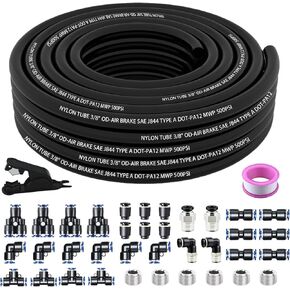 Air Line Tubing Kit, 3/8" OD DOT Air Line 35 FT(11M) SAE j844 PA Nylon Air Hose Tubing and Push to Connect Fittings,39 Pcs Compressed Accessories Kit For Air Brake System Or Fluid Transfer in Kuwait