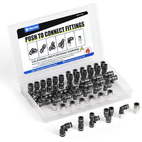 TAILONZ PNEUMATIC 1/4"OD x 1/8"NPT Push to Connect Fittings Pneumatic Fittings Kit 6 Spliters+6 Elbows+6 tee+6 Straight +6 Straight Male Npt Connector+6 Elbow Male Npt Connector (36 pcs) in Saudi Arabia