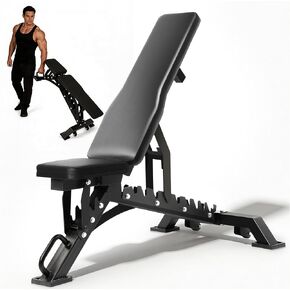 EVERYMATE Adjustable Weight Bench, 1200LB Heavy-Duty Capacity Workout Bench with 50mm x70mm Thickened Steel Frame, Adjustment Incline Bench for Home, Gym & Professional Competition,2.1" Thickened Pad, Dual-Track Silent Wheels in Kuwait