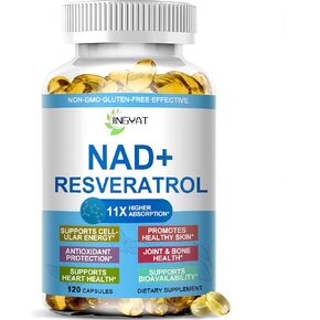 مكمل NAD 11 في 1 مع ريسفيراترول ومرافق الإنزيم Q10 والكيرسيتين والكولاجين وبذور العنب للطاقة الخلوية والتركيز الذهني ودعم مضادات الأكسدة - مكمل NAD للنساء والرجال، 120 كبسولة ناعمة in Kuwait