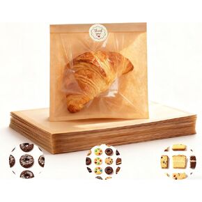 100 عبوة من أكياس تغليف البسكويت مع ختم، أكياس خبز ورقية مقاس 7.1 × 7.5 بوصة مع نافذة، مقاومة للدهون قابلة للغلق بالحرارة لاستخدام أكياس بسكويت واحدة للحلوى، الدونات، شريحة الكيك، الكعكة، البراوني in Kuwait