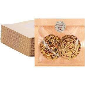 100 عبوة من أكياس البسكويت مع ختم، أكياس مخبز قابلة للغلق بالحرارة مقاس 7.1x7.5 بوصة مع نافذة، حقيبة ورقية قابلة للغلق بالحرارة للخبز والساندويتش وشريحة الكيك والمعجنات والدونات in Kuwait